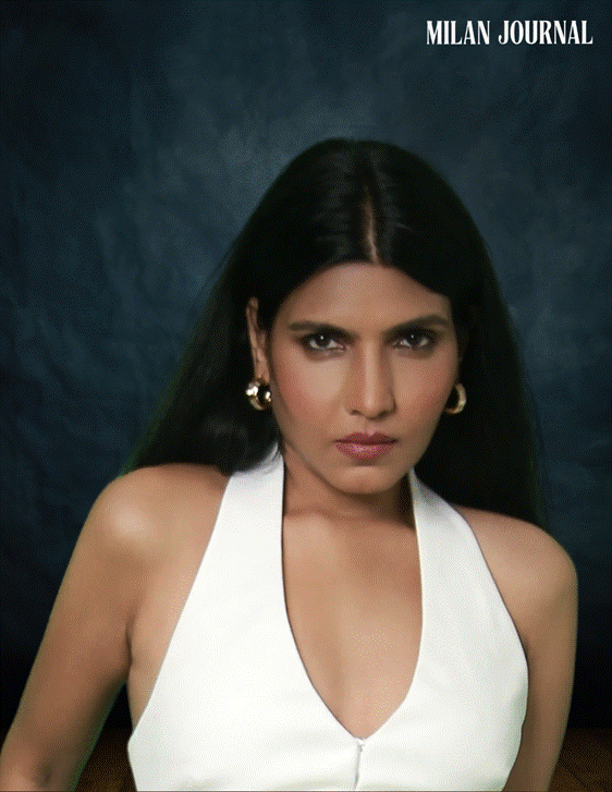 Zarine gives a bold look in the studio.